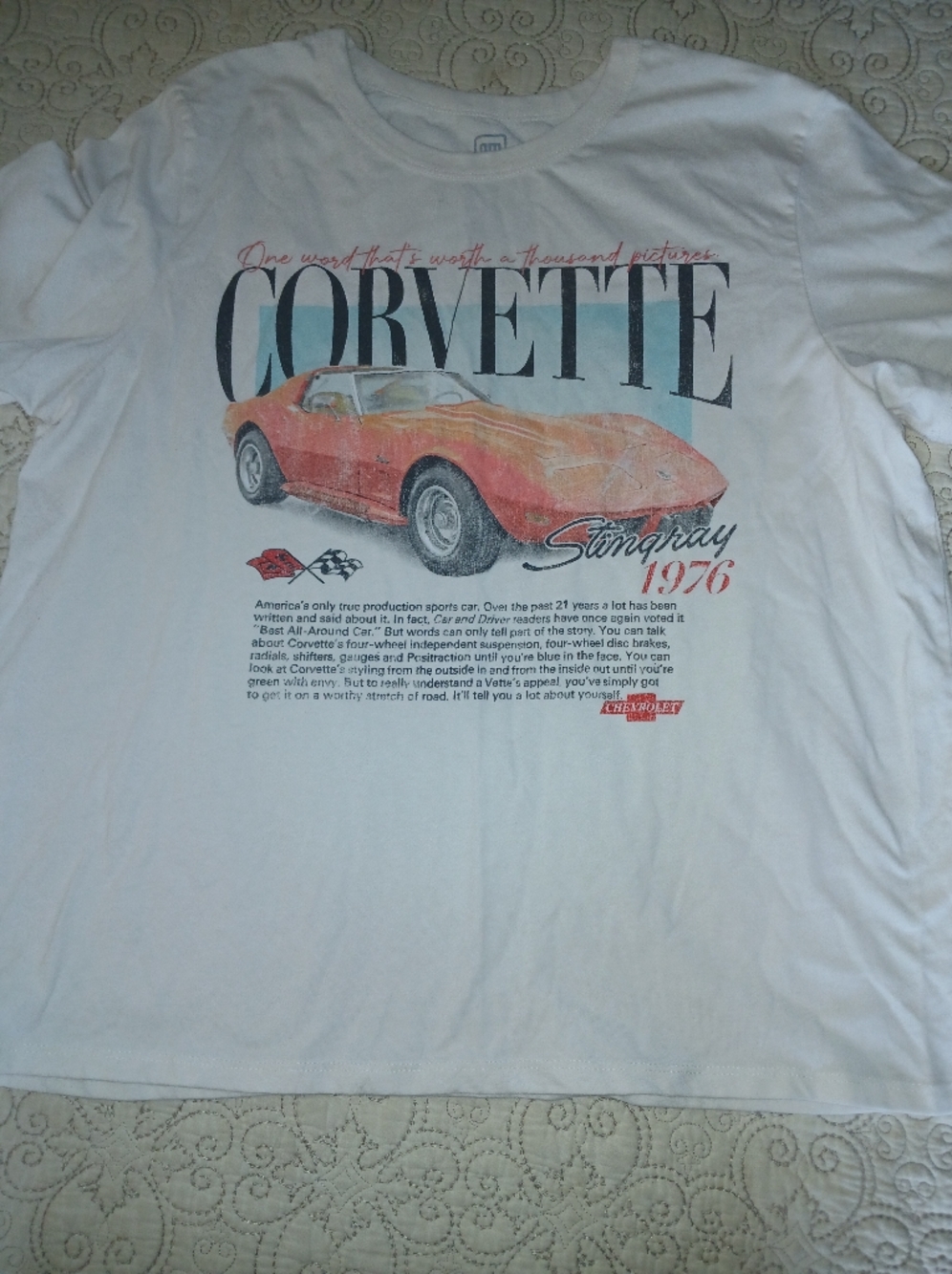 Corvette 1976 Stingray Hybrid Apparel White Tee Size XXL GM Official Licensed
